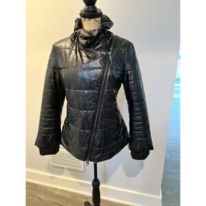 BOSIDENG BLACK QUILTED SHINY ASYMMETRIC ZIPPER PUFFER JACKET SIZE MEDIUM